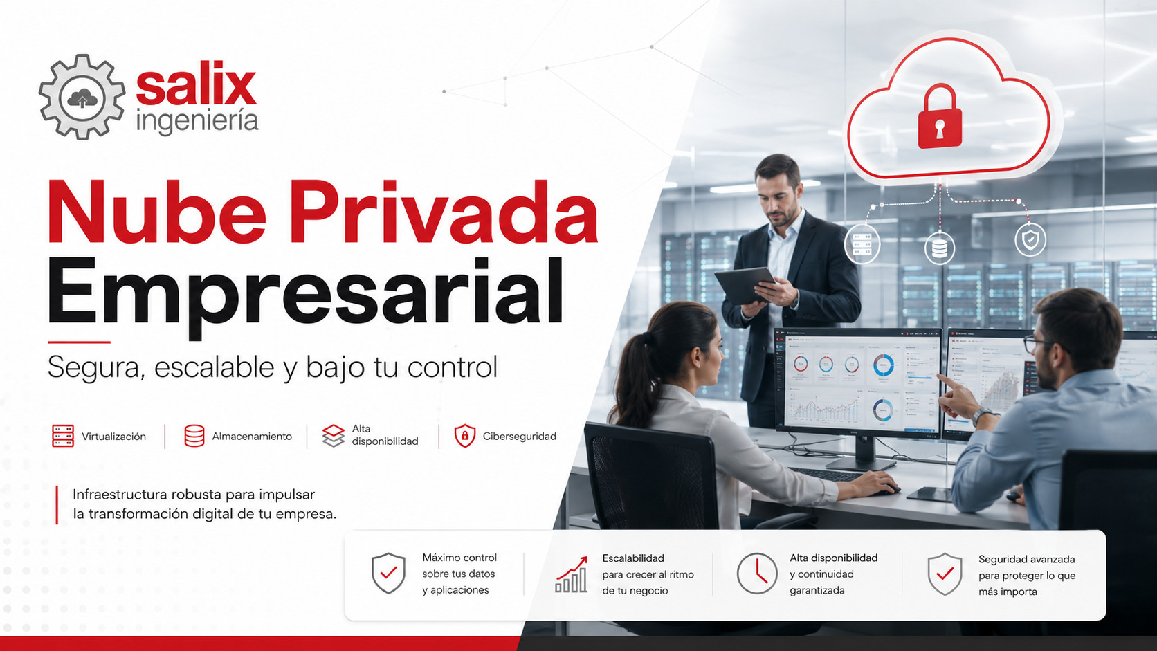 Nube privada empresarial con Proxmox, TrueNAS, ciberseguridad, alta disponibilidad y servicios administrados.