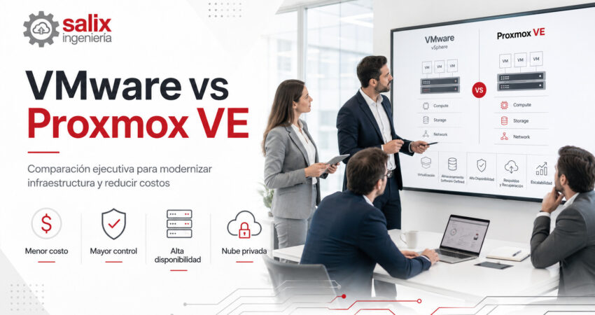 Comparación empresarial entre VMware y Proxmox VE para modernización de infraestructura y reducción de costos.